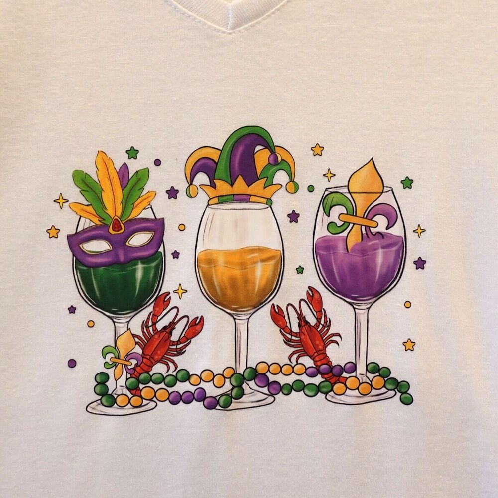 Mardi Gras Shirt Ladies Med Parade Beads Celebration Nola New Orleans Festival